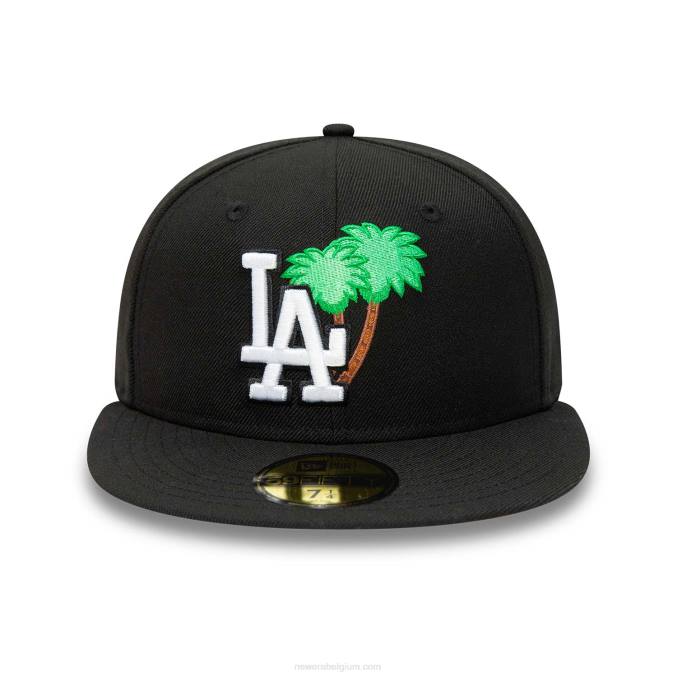 New Era la dodgers groen palmboom zwart 59fifty getailleerde pet BT2488