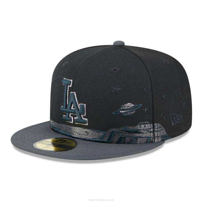 New Era la dodgers planetary zwarte 59fifty getailleerde pet BT24256