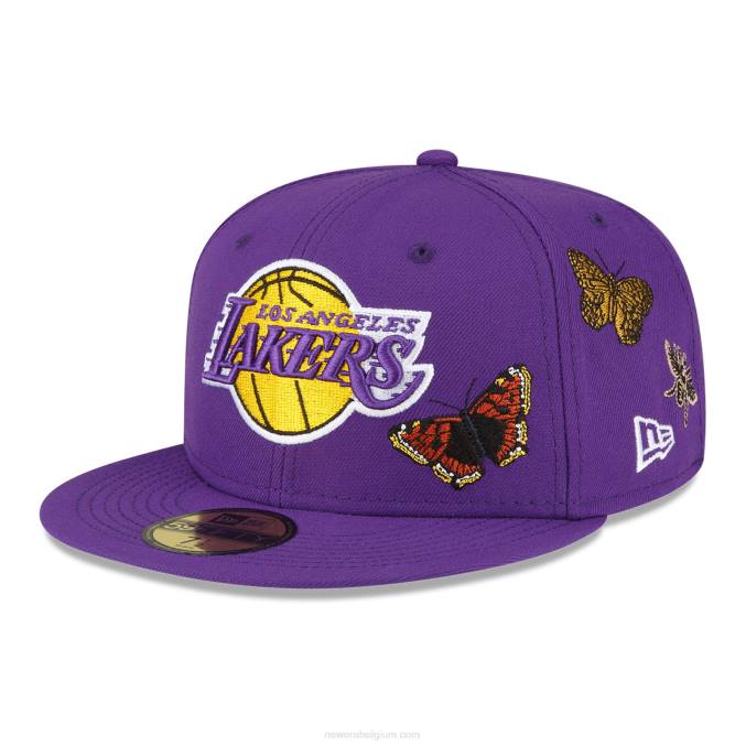New Era la lakers vilt x nba paarse 59fifty getailleerde pet BT241055