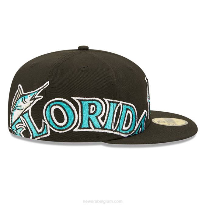 New Era miami marlins mlb side split zwarte 59fifty getailleerde pet BT24963