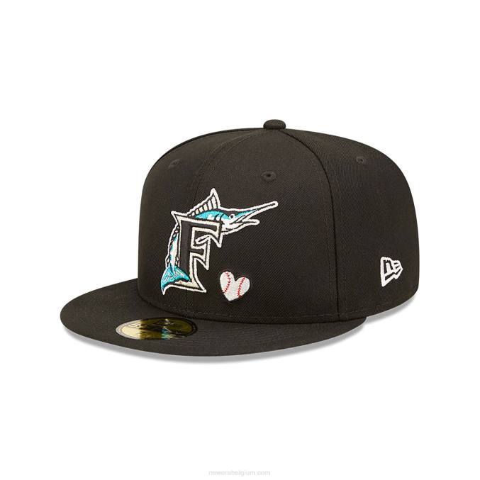 New Era miami marlins mlb team hart zwarte 59fifty getailleerde pet BT24533