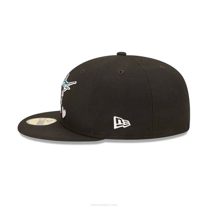 New Era miami marlins mlb team hart zwarte 59fifty getailleerde pet BT24533
