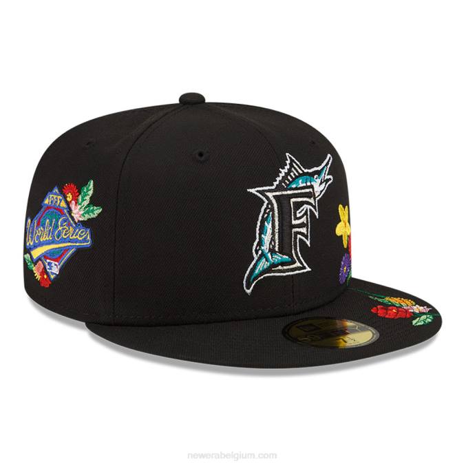 New Era miami marlins vizier bloom zwart 59fifty getailleerde pet BT24243
