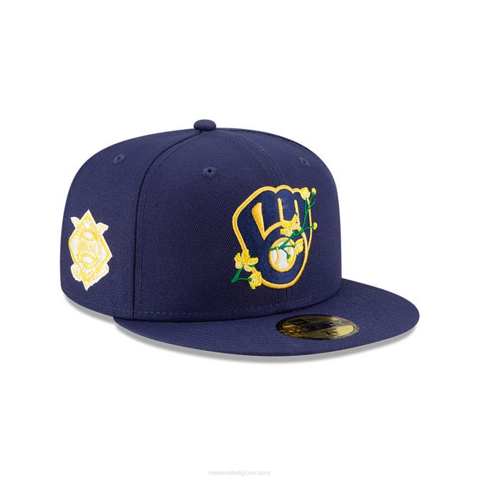 New Era milwaukee brewers patch op de zijkant bloom blue 59fifty fitted cap BT24662
