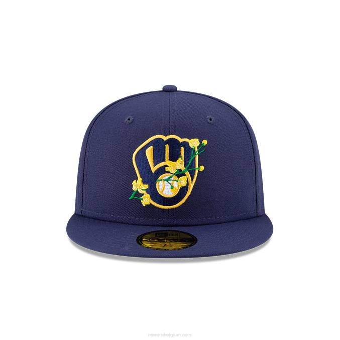 New Era milwaukee brewers patch op de zijkant bloom blue 59fifty fitted cap BT24662