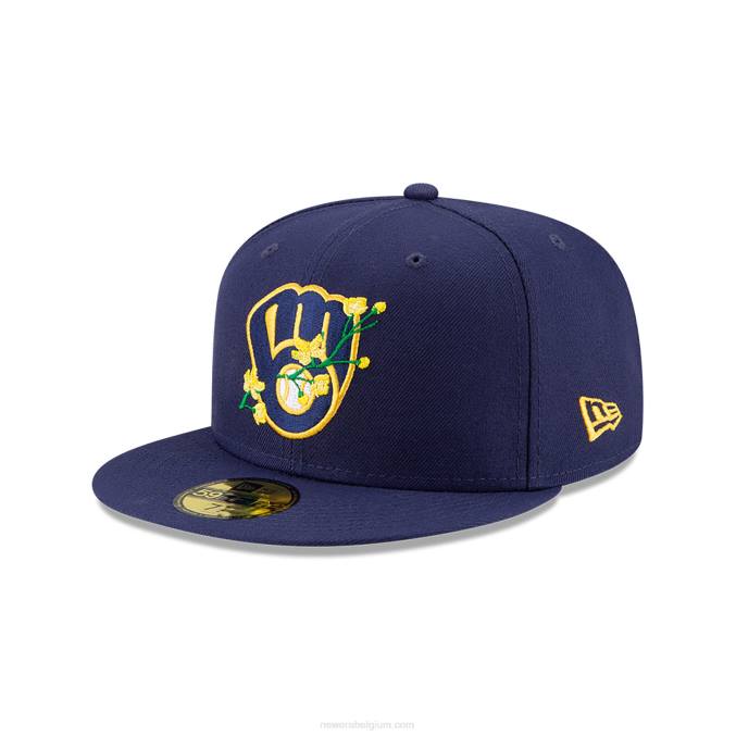 New Era milwaukee brewers patch op de zijkant bloom blue 59fifty fitted cap BT24662
