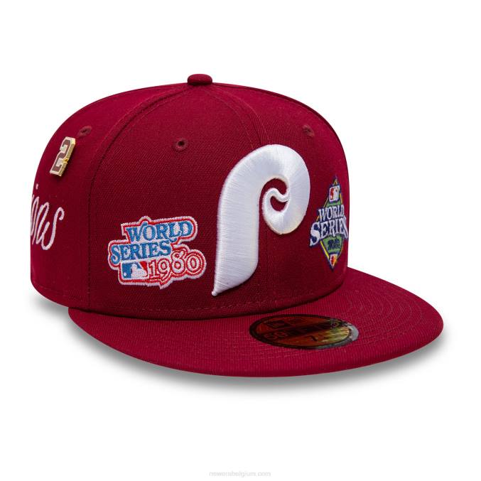 New Era philadelphia phillies historic champs donkerrode 59fifty getailleerde pet BT24521