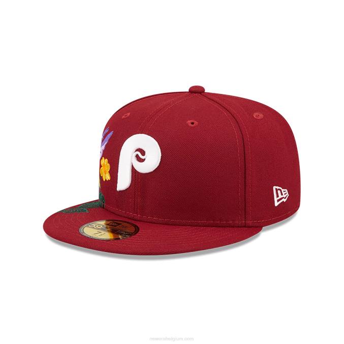 New Era philadelphia phillies mlb blooming donkerrood 59fifty getailleerde pet BT24404