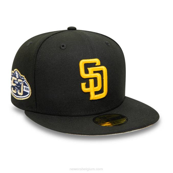 New Era san diego padres 50e verjaardag zwarte 59fifty getailleerde pet BT24141