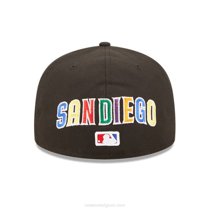 New Era san diego padres mlb prismatische zwarte 59fifty getailleerde pet BT24365