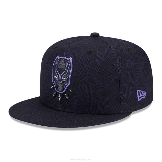 New Era zwarte panter paars en zwarte 59fifty getailleerde pet BT24391