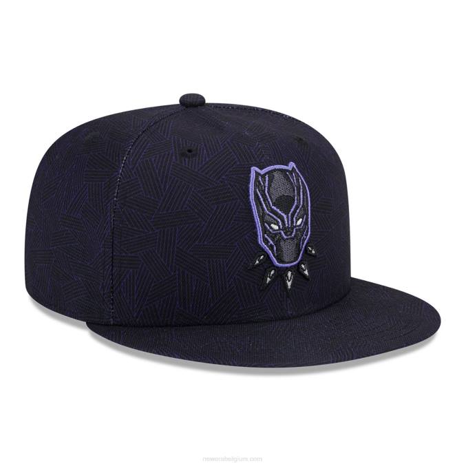New Era zwarte panter paars en zwarte 59fifty getailleerde pet BT24391