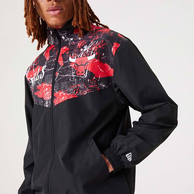 New Era chicago bulls nba zwart trainingsjack met all-over print BT242562