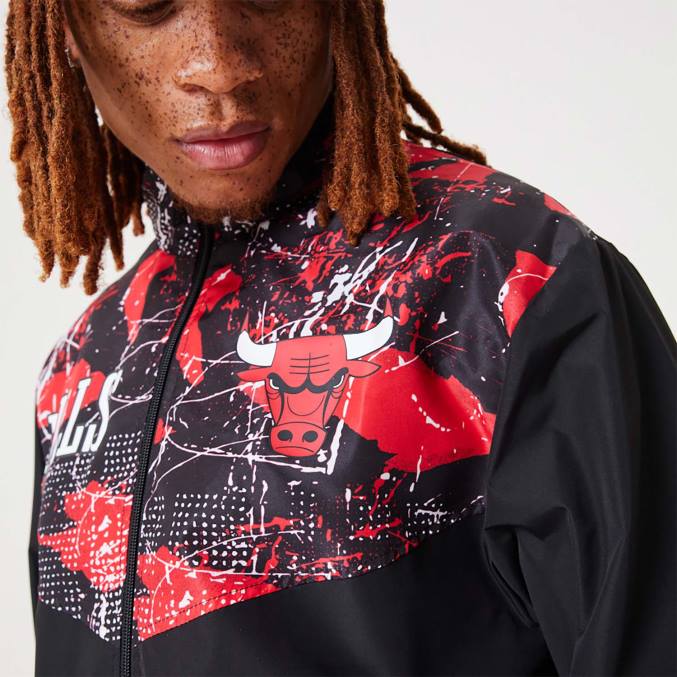New Era chicago bulls nba zwart trainingsjack met all-over print BT242562