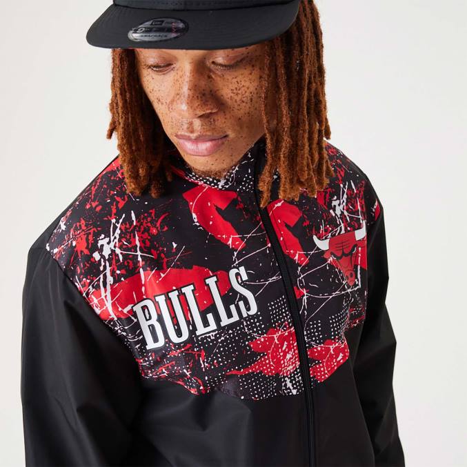 New Era chicago bulls nba zwart trainingsjack met all-over print BT242562