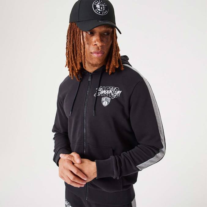 New Era Brooklyn Nets nba script zwarte hoodie met rits BT242752