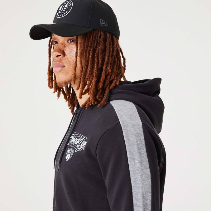 New Era Brooklyn Nets nba script zwarte hoodie met rits BT242752