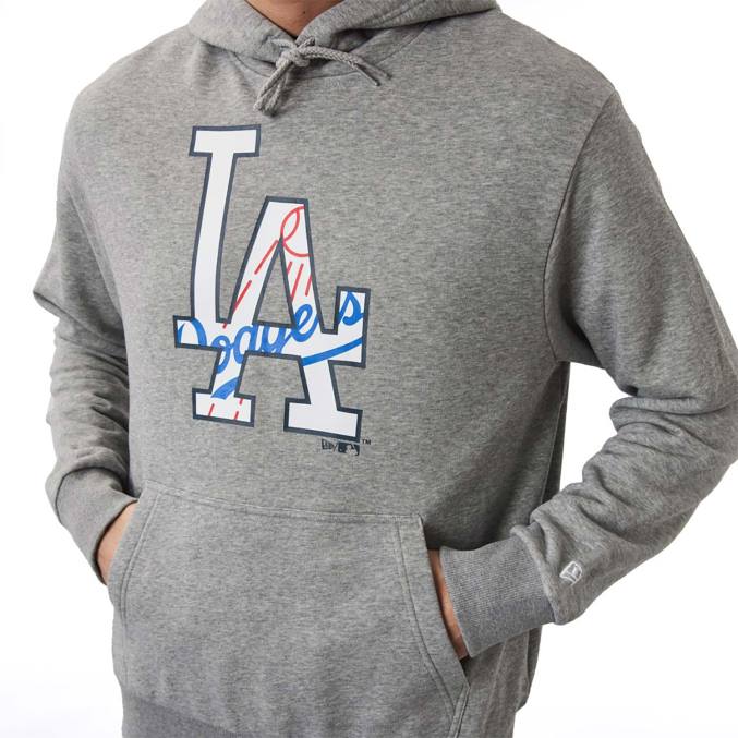 New Era La Dodgers grijze hoodie met dubbel logo BT242779
