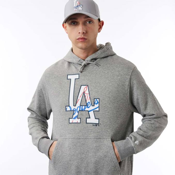 New Era La Dodgers grijze hoodie met dubbel logo BT242779