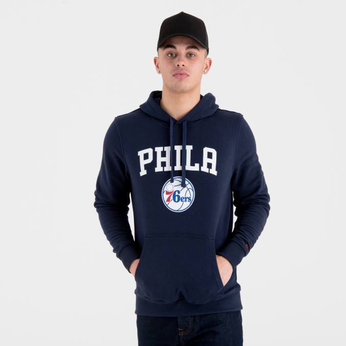 New Era Marineblauwe hoodie met philadelphia 76ers teamlogo BT242702