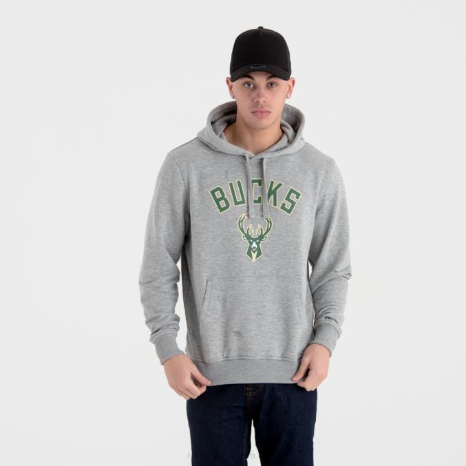 New Era Milwaukee Bucks team logo grijze hoodie BT242751