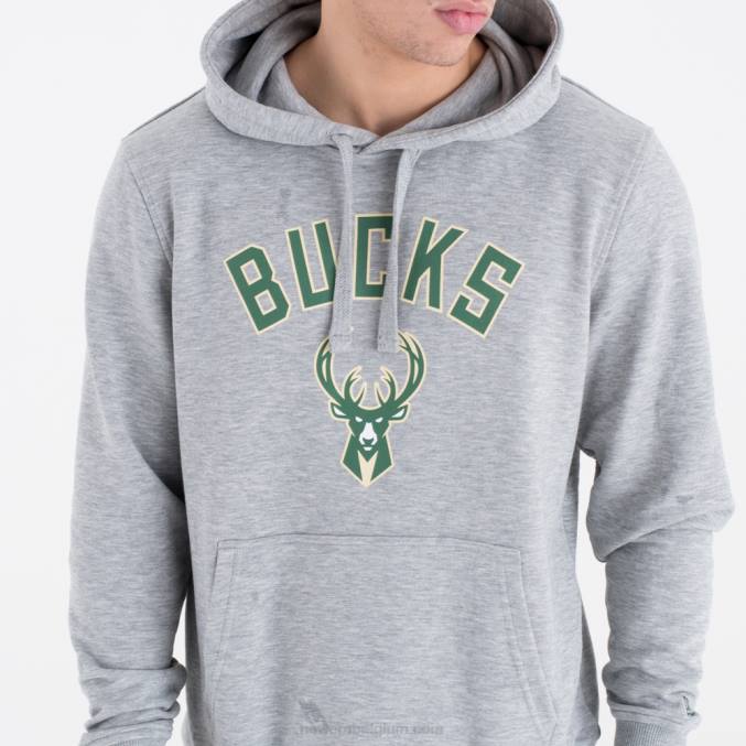 New Era Milwaukee Bucks team logo grijze hoodie BT242751