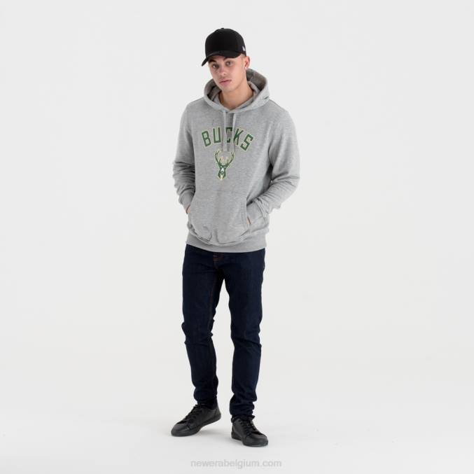 New Era Milwaukee Bucks team logo grijze hoodie BT242751