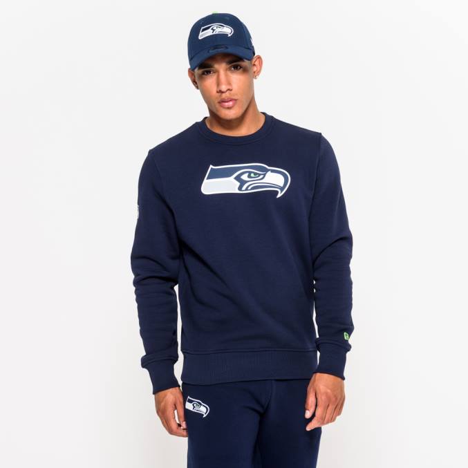 New Era blauw sweatshirt met ronde hals en Seattle Seahawks-teamlogo BT242772