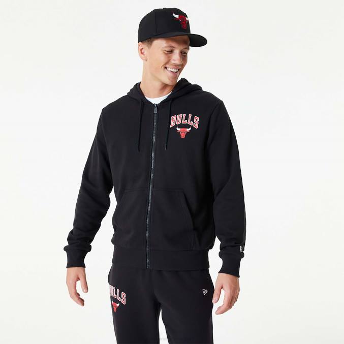 New Era chicago bulls nba essentials zwarte hoodie met volledige rits BT242680