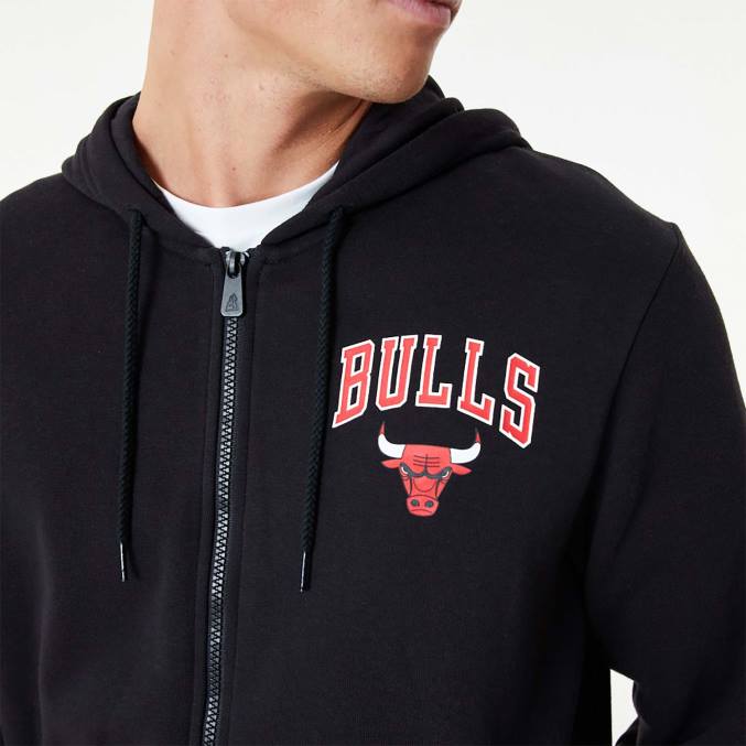 New Era chicago bulls nba essentials zwarte hoodie met volledige rits BT242680