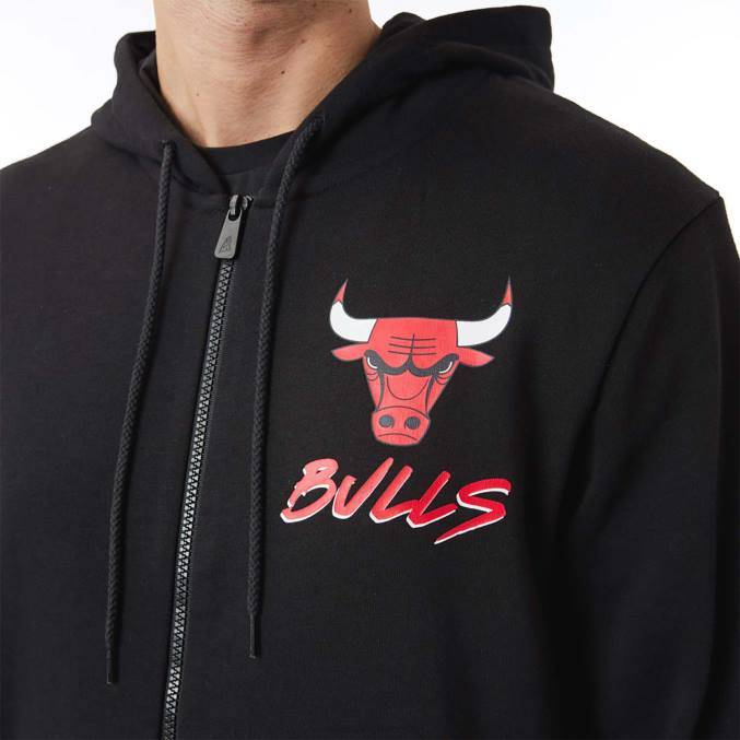 New Era chicago bulls nba script zwarte hoodie met rits BT242698
