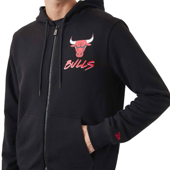 New Era chicago bulls nba script zwarte hoodie met rits BT242698