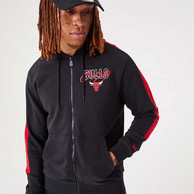 New Era chicago bulls nba script zwarte hoodie met rits BT242728
