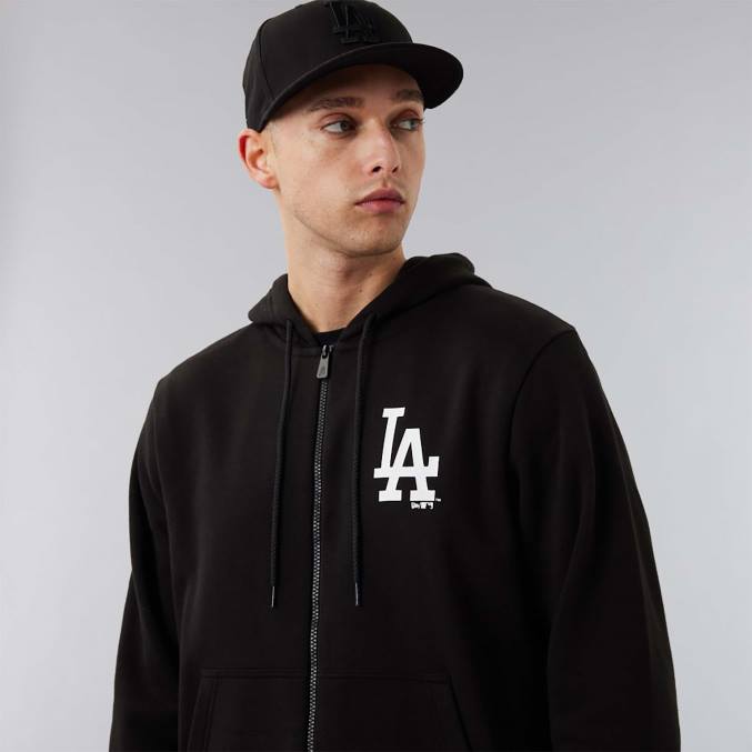 New Era la dodgers mlb league essentiële zwarte hoodie met volledige ritssluiting BT242760