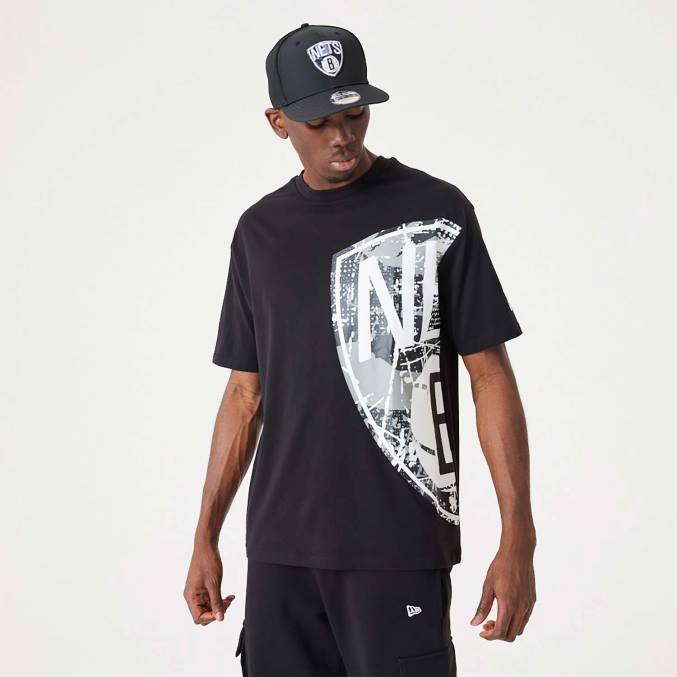 New Era Brooklyn Nets nba groot teamlogo zwart oversized T-shirt BT242955