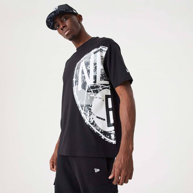New Era Brooklyn Nets nba groot teamlogo zwart oversized T-shirt BT242955