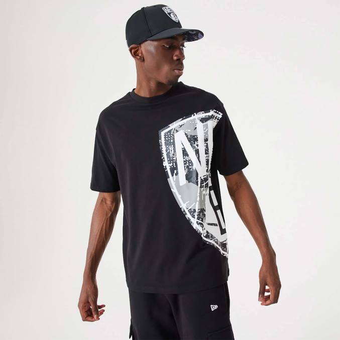 New Era Brooklyn Nets nba groot teamlogo zwart oversized T-shirt BT242955