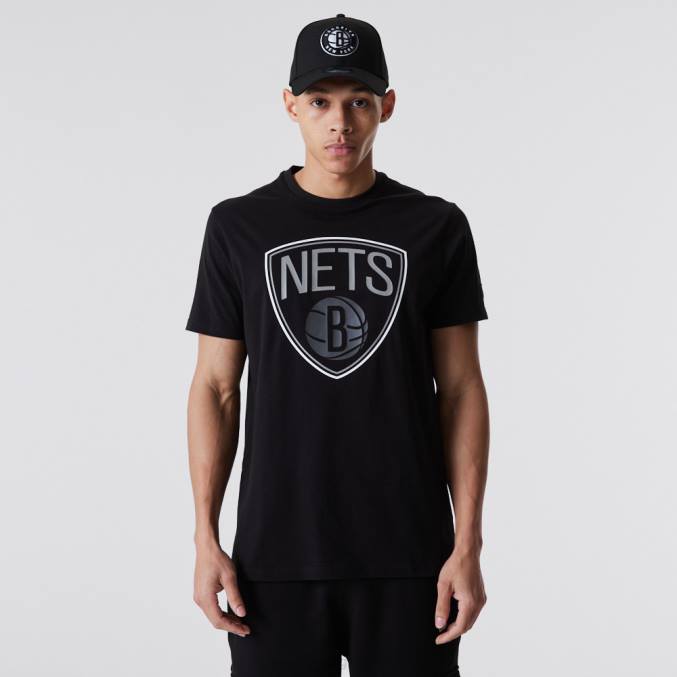 New Era Brooklyn Nets nba omtreklogo zwart t-shirt BT243124