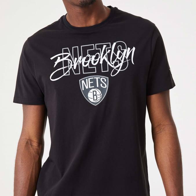 New Era Brooklyn Nets nba script zwarte t-shirt BT242943