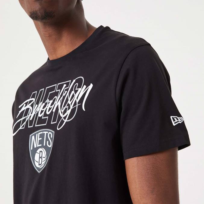New Era Brooklyn Nets nba script zwarte t-shirt BT242943