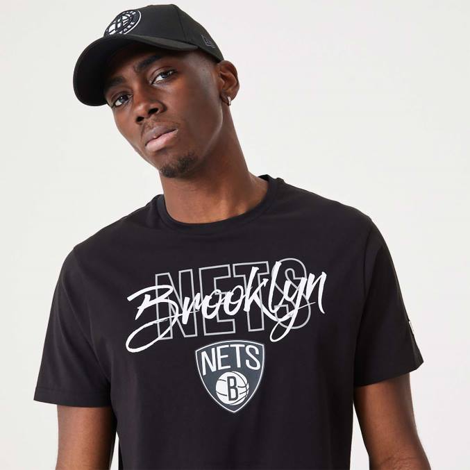 New Era Brooklyn Nets nba script zwarte t-shirt BT242943