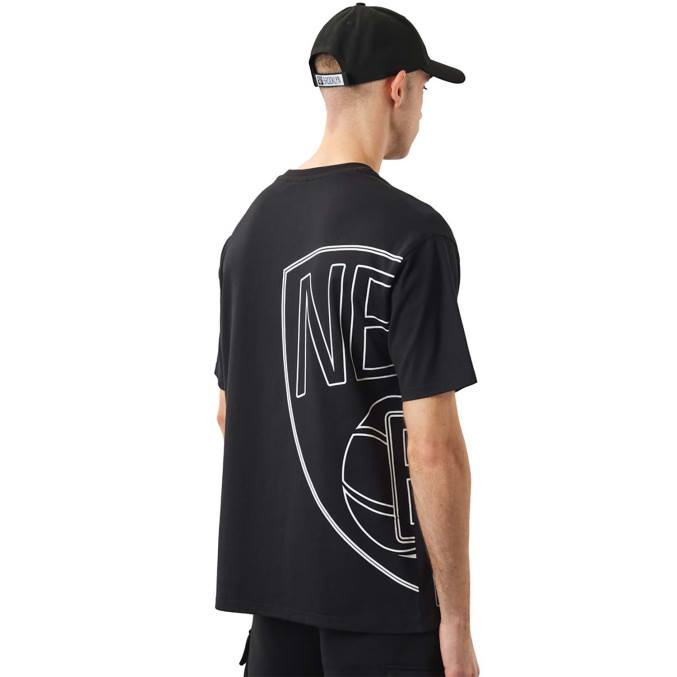 New Era Brooklyn Nets nba zwart T-shirt met zijlogo BT243127