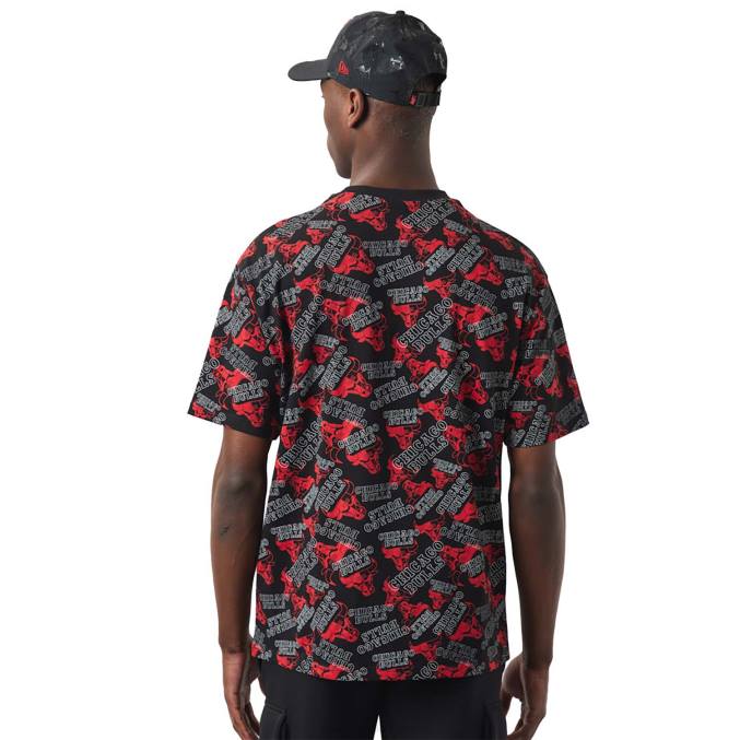 New Era Chicago Bulls logo print zwart oversized T-shirt BT243087
