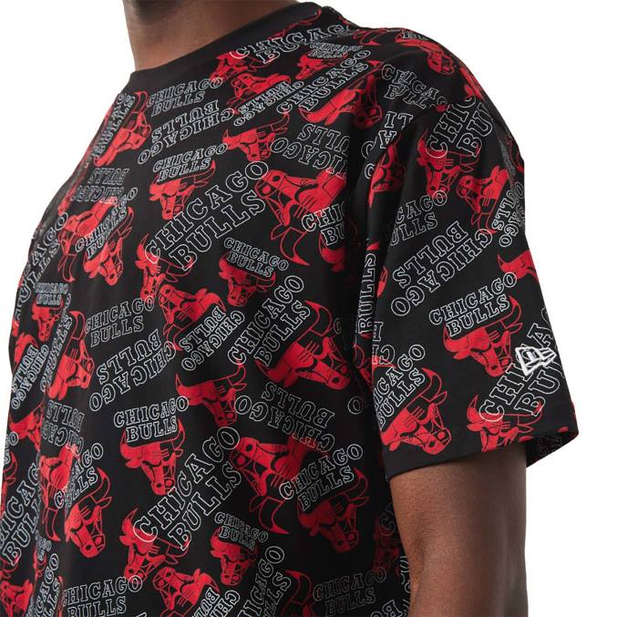 New Era Chicago Bulls logo print zwart oversized T-shirt BT243087