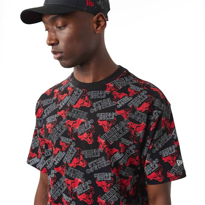 New Era Chicago Bulls logo print zwart oversized T-shirt BT243087