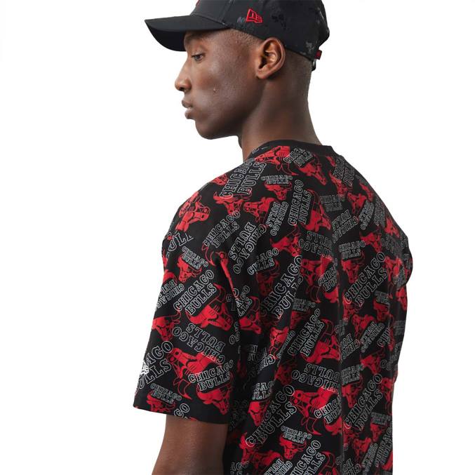 New Era Chicago Bulls logo print zwart oversized T-shirt BT243087
