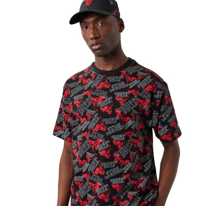 New Era Chicago Bulls logo print zwart oversized T-shirt BT243087