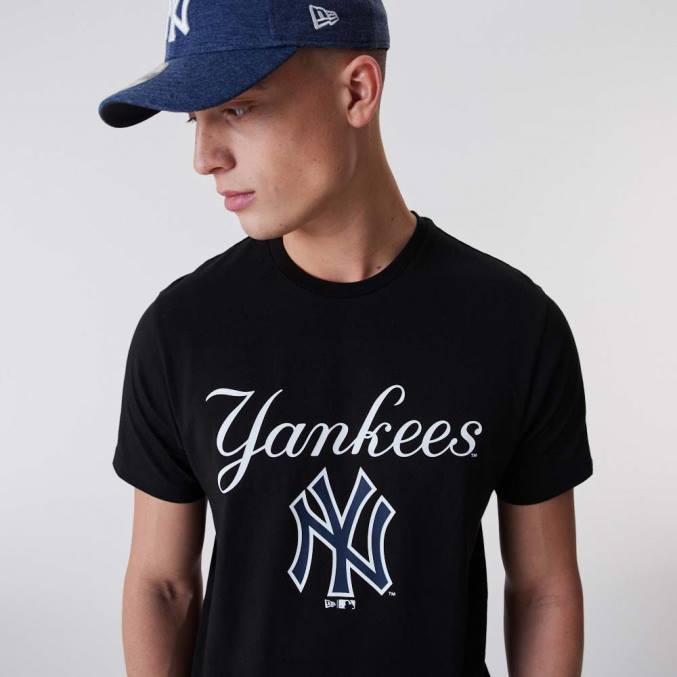 New Era New York Yankees script zwarte t-shirt BT243085
