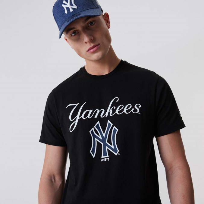 New Era New York Yankees script zwarte t-shirt BT243085