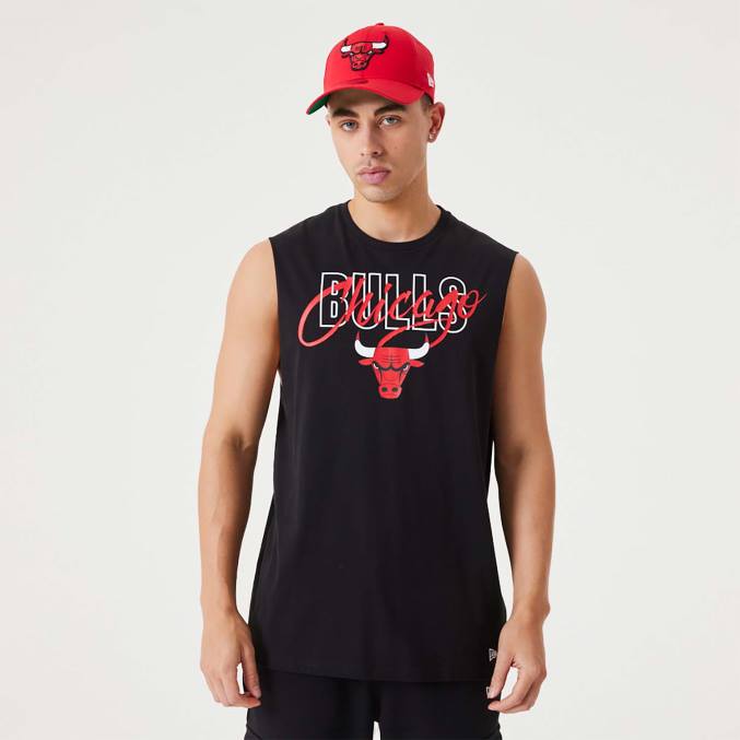 New Era chicago bulls nba script essentieel zwart mouwloos onderhemd BT243121